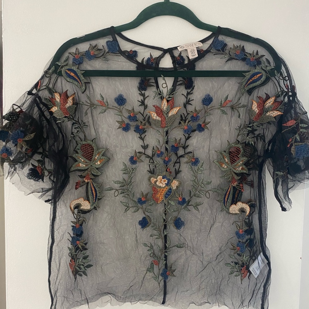 Floral Embroidered Sheer Blouse